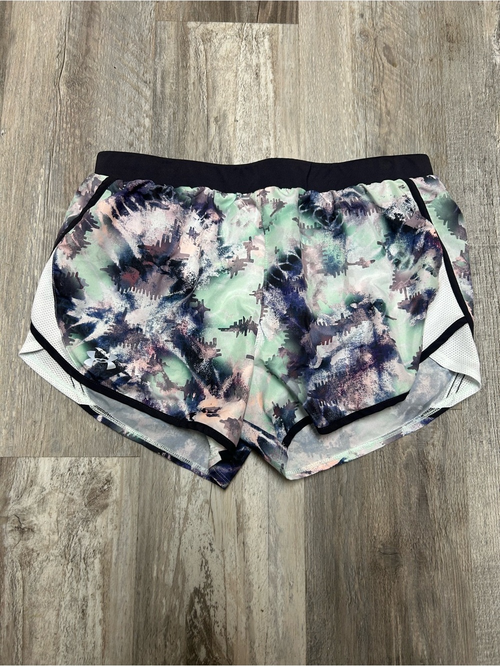 Women’s Under Armour Running Shorts Fly By 2.0 Seaglass Blue Abstract Size L